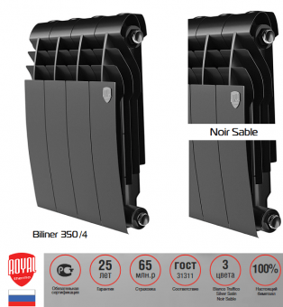 Биметалличнский радиатор Royal Thermo Biliner 350 4 секции черного цвета Noir Sable