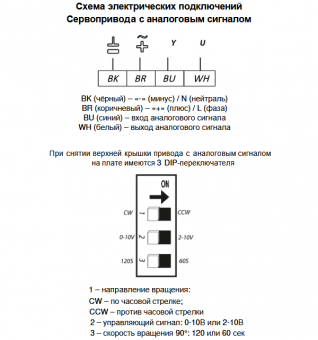 Схема электрических подключений сервопривода MSM A66341.7 с аналоговым сигналом