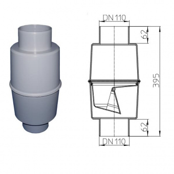 Клапан HL603/1 с механическим запахозапирающим устройством, с DN110. Вертикальный монтаж