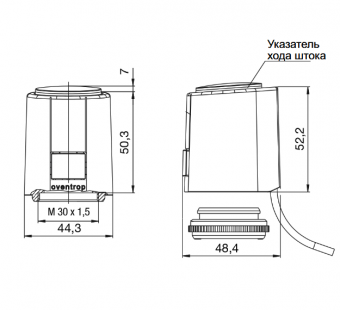 Размеры и чертеж Размеры и чертеж сервопривода Aktor T 2P 1012415